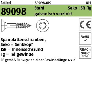 Reyher Artikel 89098 Stahl CE Seko-ISR-Tg galvanisch verzinkt Spanplattenschrauben, Senkkopf, Innensechsrund, Tg Produktbild img1 L