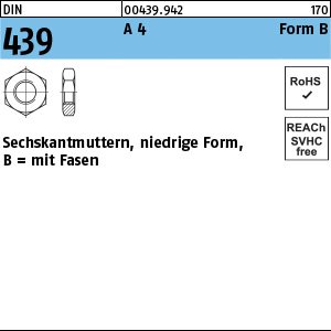 Reyher DIN 439 A 4 Form B Sechskantmuttern, niedrige Form, mit Fasen Produktbild img1 L