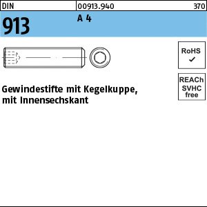 Reyher DIN 913 A 4 Gewindestifte mit Kegelkuppe, mit Innensechskant Produktbild img1 L