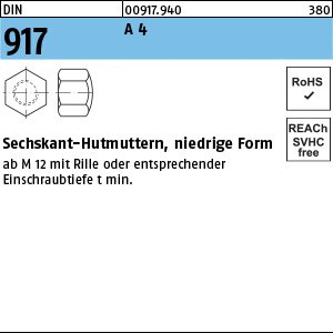 Reyher DIN 917 A 4 Sechskant-Hutmuttern, niedrige Form Produktbild img1 L