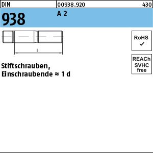Reyher DIN 938 A 2 Stiftschrauben, Einschraubende = 1 d Produktbild img1 L