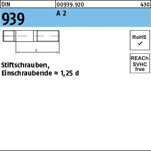 Reyher DIN 939 A 2 Stiftschrauben, Einschraubende = 1,25 d Produktbild img1 L