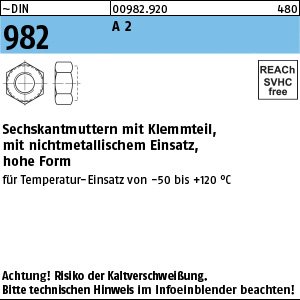 Reyher ~DIN 982 A 2 Sechskantmuttern mit Klemmteil, mit nichtmetallischem Einsatz, hohe Form Produktbild img1 L