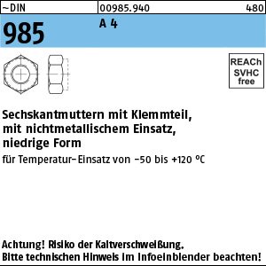 Reyher ~DIN 985 A 4 Sechskantmuttern mit Klemmteil, mit nichtmetallischem Einsatz, niedrige Form Produktbild img1 L
