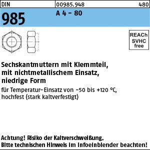 Reyher ~DIN 985 A 4 - 80 Sechskantmuttern mit Klemmteil, mit nichtmetallischem Einsatz, niedrige Form Produktbild img1 L