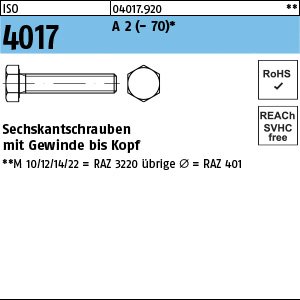 Reyher ISO 4017 A 2 - 70 Sechskantschrauben mit Gewinde bis Kopf Produktbild img1 L