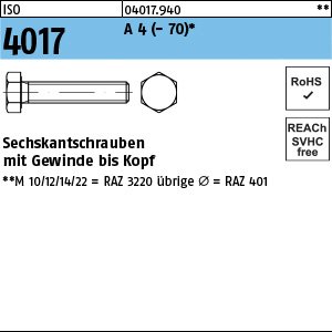 ISO 4017 A 4 -70 M 6 x 14 A 4 VE=K Produktbild img1 L