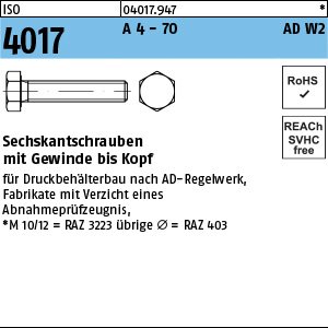 ISO 4017 A 4-70 M 12 x 75 AD-W7/2 A 4-70 VE=S Produktbild img1 L