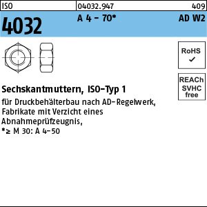 Reyher ISO 4032 A 4 - 70 AD W2 Sechskantmuttern, ISO-Typ 1 Produktbild img1 L
