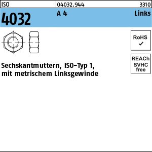 Reyher ISO 4032 A 4 Links Sechskantmuttern, ISO-Typ 1, mit metrischem Linksgewinde Produktbild img1 L