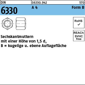 Reyher DIN 6330 A 4 Form B Sechskantmuttern m. einer Höhe von 1,5d mit kugeliger und ebener Auflagefläche Produktbild img1 L