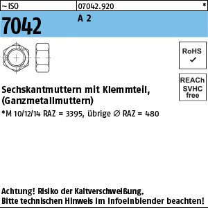 Reyher ISO 7042 A 2 Sechskantmuttern mit Klemmteil, Ganzmetallmuttern Produktbild img1 L