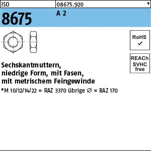 Reyher ISO 8675 A 2 Niedrige Sechskantmuttern mit Fasen und metrischem Feingewinde Produktbild img1 L