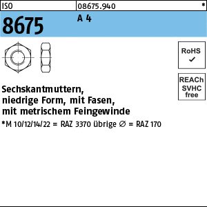 Reyher ISO 8675 A 4 Niedrige Sechskantmuttern mit Fasen und metrischem Feingewinde Produktbild img1 L
