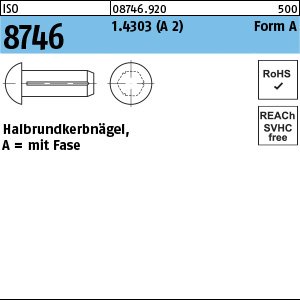 Reyher ISO 8746 1.4303 (A 2) Form A Halbrundkerbnägel, mit Fase Produktbild img1 L