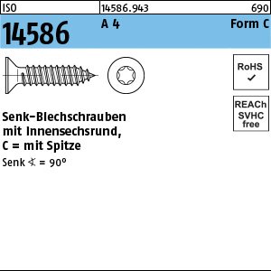 Reyher ISO 14586 A 4 Form C- ISR Senk-Blechschrauben, mit Spitze, mit Innensechsrund Produktbild img1 L