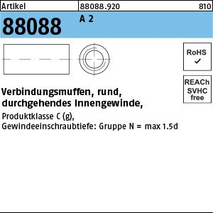 Reyher Artikel 88088 A 2 Verbindungsmuffen, rund, durchgehendes Innengewinde Produktbild img1 L
