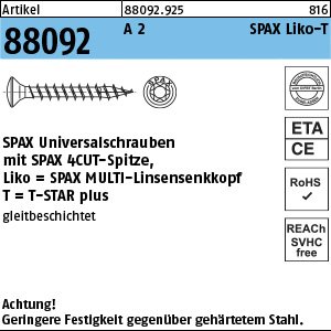 Reyher Artikel 88092 A 2 SPAX Liko-T SPAX Universalschrauben mit Spitze, SPAX MULTI-Linsensenkkopf, T-STAR Produktbild img1 L