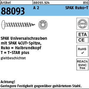 Artikel 88093 A 2 SPAX Ruko-T SPAX Universalschrauben mit Spitze, SPAX MULTI-Halbrundkopf, Pozidriv-KS Produktbild img1 L