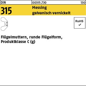 Reyher DIN 315 Messing galvanisch vernickelt Flügelmuttern, runde Flügelform, Produktklasse C (g) Produktbild img1 L