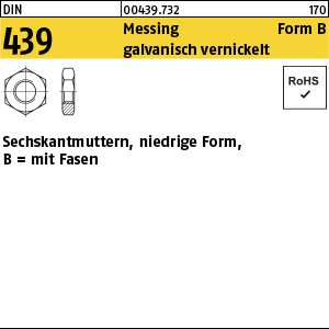 Reyher DIN 439 Messing Form B galvanisch vernickelt Sechskantmuttern, niedrige Form, mit Fasen Produktbild img1 L