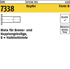 Reyher DIN 7338 Kupfer Form B Niete für Brems- und Kupplungsbeläge, Halbhohlniete Produktbild img1 L