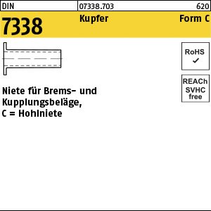 Reyher DIN 7338 Kupfer Form C Niete für Brems- und Kupplungsbeläge, Hohlniete Produktbild img1 L