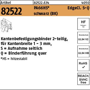 Reyher Artikel 82522 PA66HS EdgeCl. S-Q schwarz Kantenbefestigungsbinder 2-teilig, für Kantenbreite 1-3mm, Aufn. seitlich-quer Produktbild img1 L