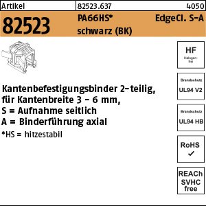 Reyher ART 82523 Befestigungsbinder m. Edgeclip PA66HS schwarz 4,6 x 200 S-A VE=S Produktbild img1 L