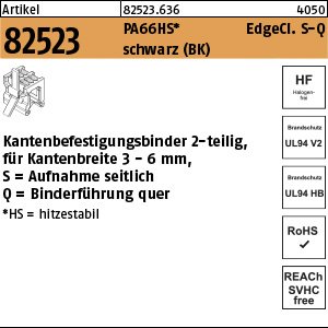 Reyher ART 82523 Befestigungsbinder m. Edgeclip PA66HS schwarz 4,6 x 200 S-Q VE=S Produktbild img1 L