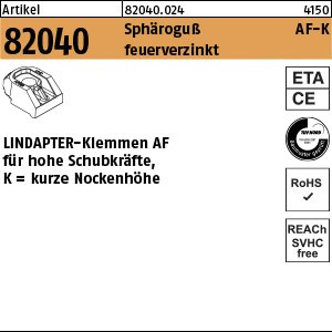 Reyher Artikel 82040 Sphäroguß AF-K feuerverzinkt LINDAPTER-Klemmen AF f. hohe Schubkräfte kurze Nockenhöhe Produktbild img1 L