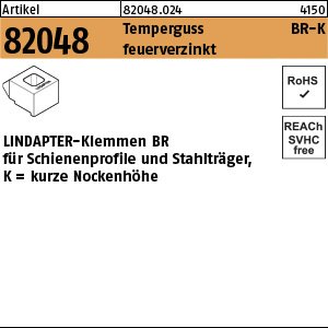 Artikel 82048 Temperguss BR-K feuerverzinkt LINDAPTER-Klemmen BR für Schienenprofile und Stahlträger, kurze Nockenhöhe Produktbild img1 L