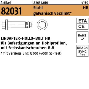 ART 82031 LINDAPTER-Hollo-Bolt St./8.8 HB 08-Größe 1 galv. verzinkt VE=S Produktbild img1 L