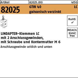 Artikel 82025 GTW 40 LC galvanisch verzinkt LINDAPTER-Klemmen LC mit 2 Anschlussgew. mit Schraube und Kontermutter M6 Produktbild img1 L
