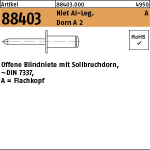 Reyher Artikel 88403 Niet Al-Leg. A Dorn A 2 Offene Blindniete mit Sollbruchdorn, ~DIN 7337, Flachkopf Produktbild img1 L