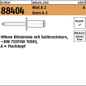 Reyher Artikel 88404 Niet A 2 A Dorn A 2 Offene Blindniete mit Sollbruchdorn, ~DIN 7337/ISO 15983, Flachkopf Produktbild img1 L