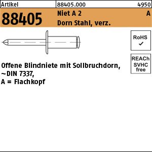 Reyher Artikel 88405 Niet A 2 A Dorn Stahl, verz. Offene Blindniete mit Sollbruchdorn, ~DIN 7337, A = Flachkopf Produktbild img1 L
