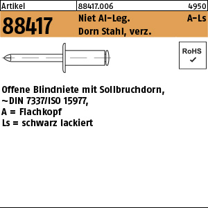 ART 88417 Blindniete 4 x 8 Alu Lack. schwarz/St. verzinkt VE=S Produktbild img1 L