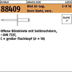 Reyher Artikel 88409 Niet Al-Leg. C-K 16 Dorn Stahl, verz. Offene Blindniete mit Sollbruchdorn, ~DIN 7337, großer Flachkopf (Ø = 16) Produktbild img1 L