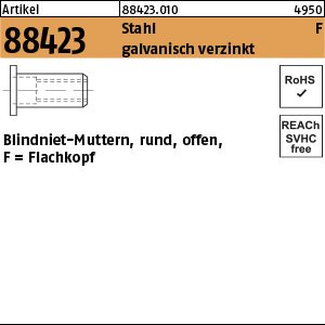 Reyher Artikel 88423 Stahl F galvanisch verzinkt Blindniet-Muttern, rund, offen, Flachkopf Produktbild img1 L