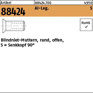 Reyher Artikel 88424 Al-Leg. S Blindniet-Muttern, rund, offen, Senkkopf 90° Produktbild img1 L