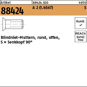 Reyher Artikel 88424 A 2 (1.4567) S Blindniet-Muttern, rund, offen, Senkkopf 90° Produktbild img1 L