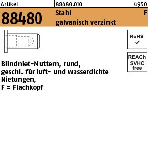 Reyher ART 88480 Blindnietmu. geschlossen St.Zn Flako M 8 / 3,0 - 6,0 VE=S Produktbild img1 L