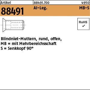 Reyher Artikel 88491 Al-Leg. MB-S Blindniet-Muttern, rund, offen, mit Mehrbereichsschaft, Senkkopf 90° Produktbild img1 L