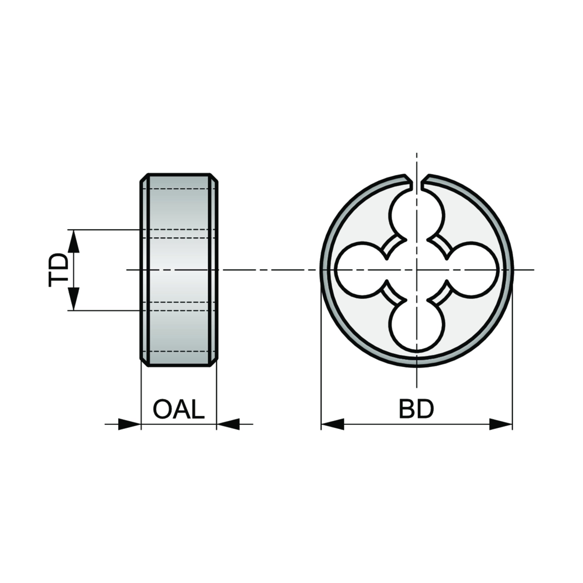 HSS Schneideisen - geschlitzt, verstellbar, metrisch, rechtsschneidend F300M6X13/16 Produktbild img2 L