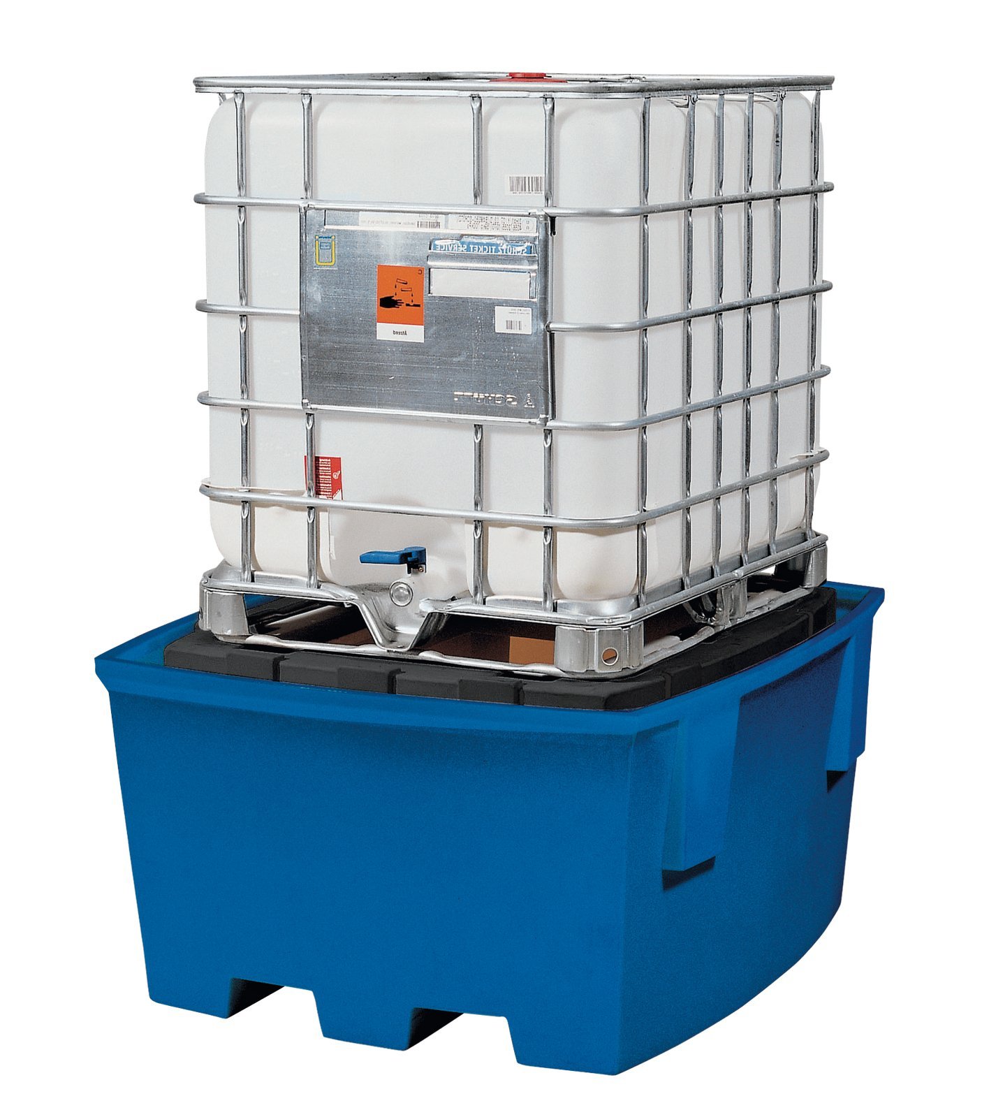 asecos IBC-Station mit Lagerbock, PE Blau, für 1 x 1000-L-IBC, Maße 1380x1575x760 mm Produktbild img1 L