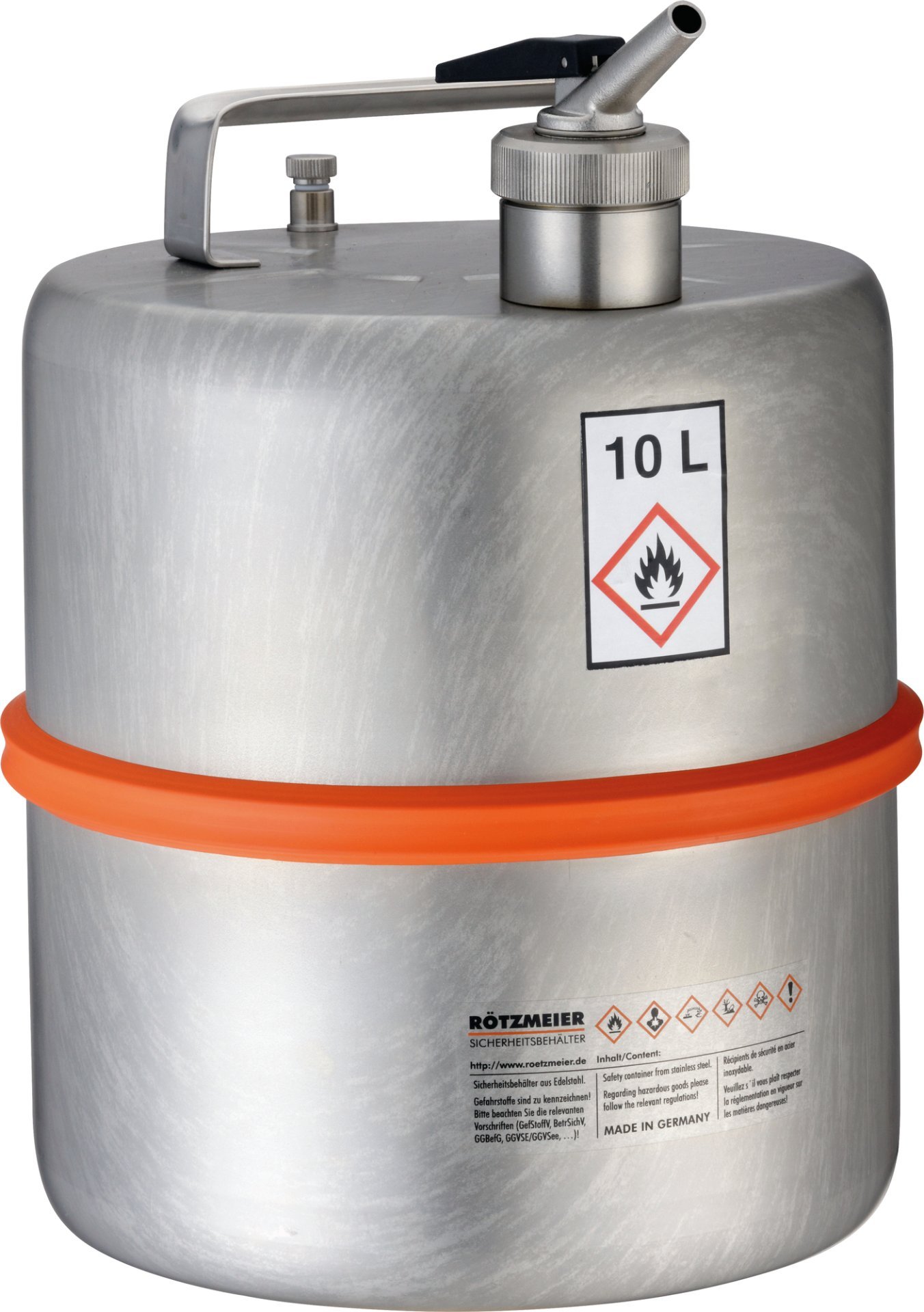 Sicherheitstandgefäß, matter Edelstahl 1.4571, Inhalt 10,00Liter, Maße 260x260x340 mm Produktbild img1 L