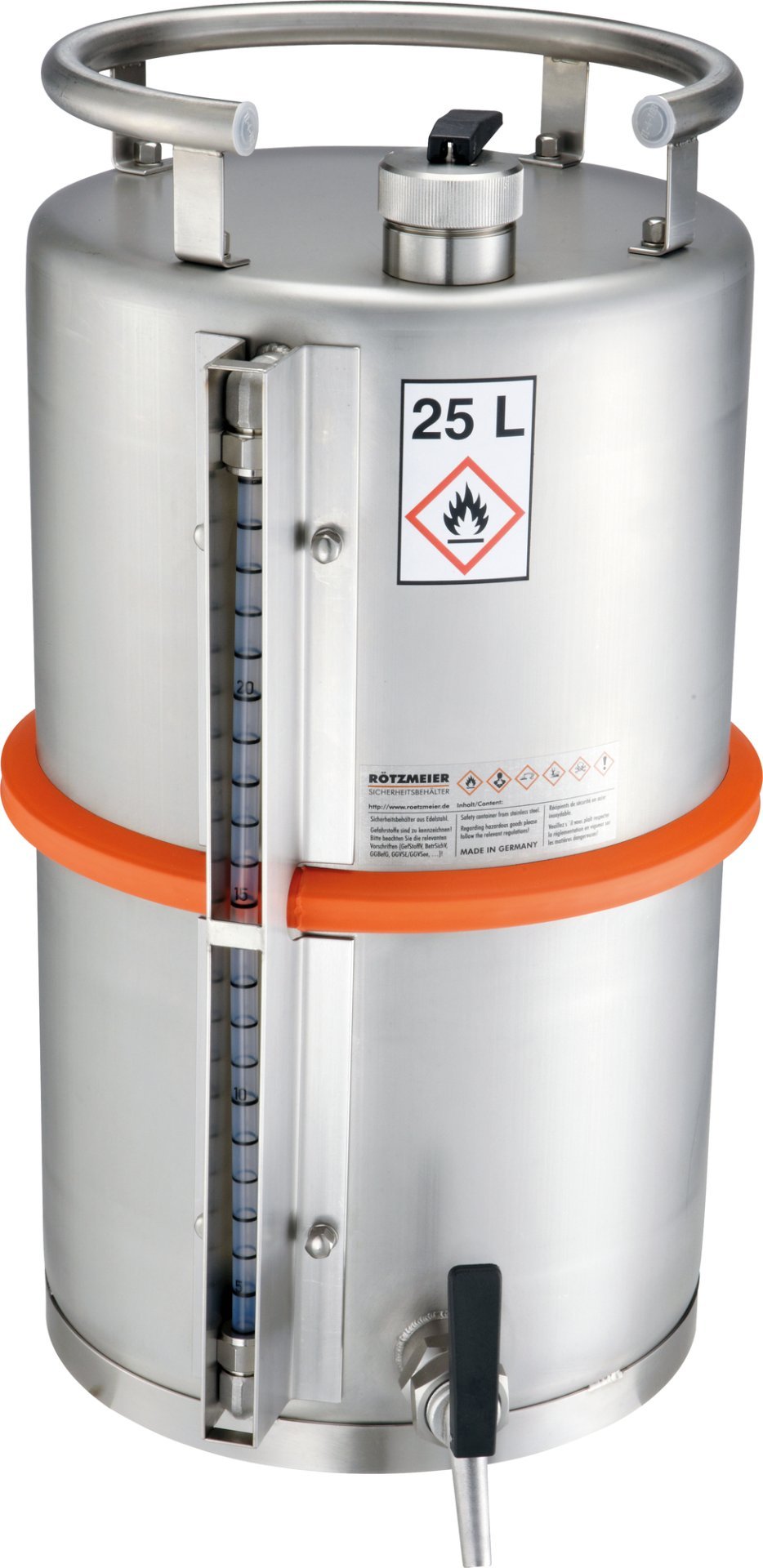 asecos Sicherheitstandgefäß, matter Edelstahl 1.4571, Inhalt 25,00Liter, Maße 315x315x530 mm Produktbild img1 L