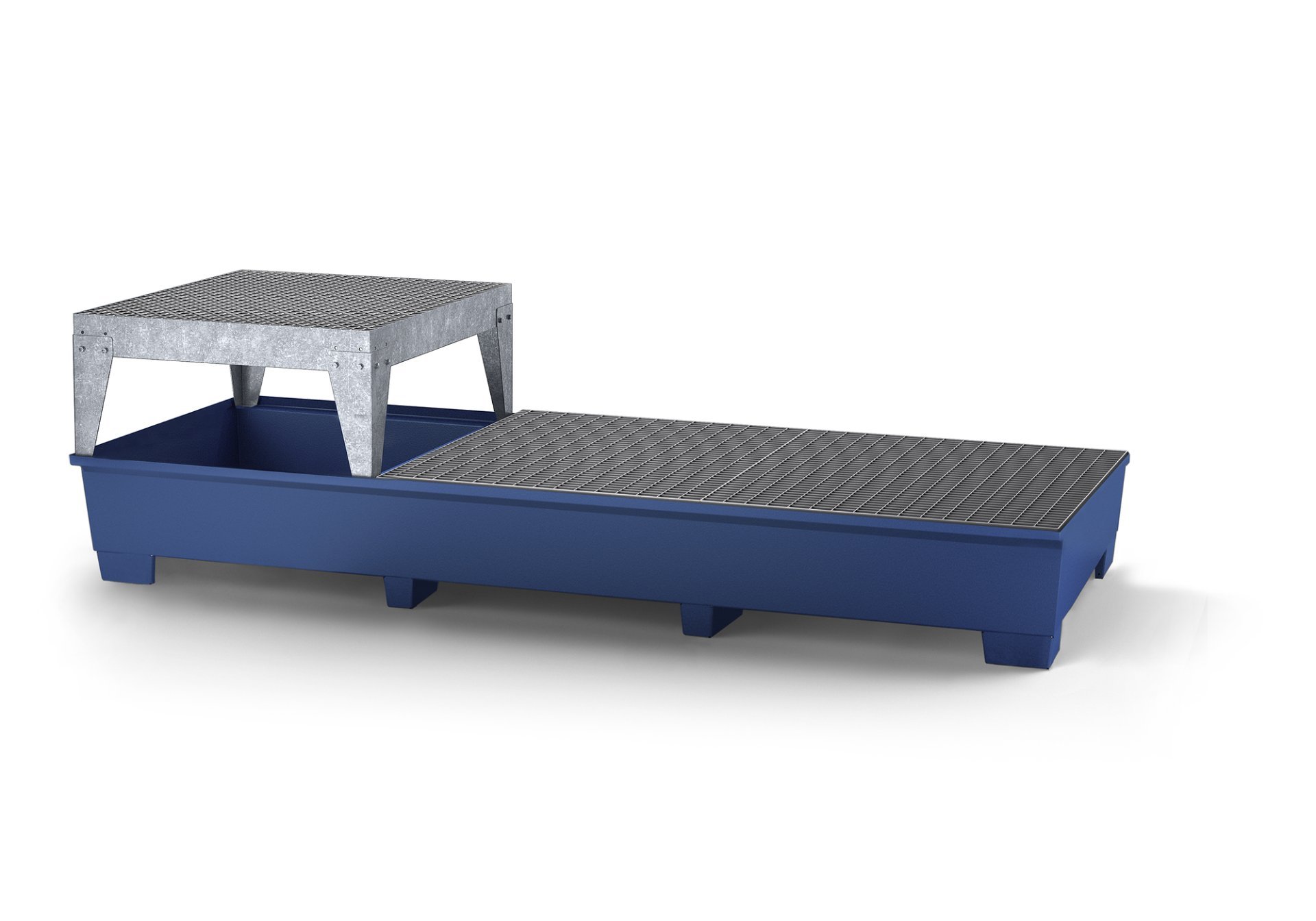 asecos KTC/IBC-Station mit verzinktem Gitterrost und Abfüllbock, pulverbeschichteter Stahl Blau, für 3 x 1000-L-IBC, Maße 3280x1300x883 mm Produktbild img1 L