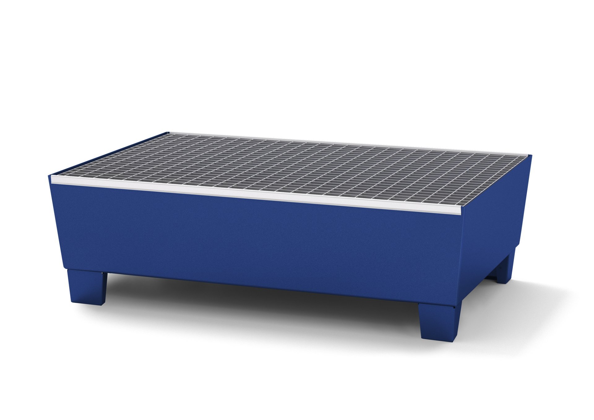 asecos Auffangwanne mit verzinktem Gitterrost, pulverbeschichteter Stahl Blau, für 2 x 200-L-Fass, Maße 815x1236x355 mm Produktbild img1 L